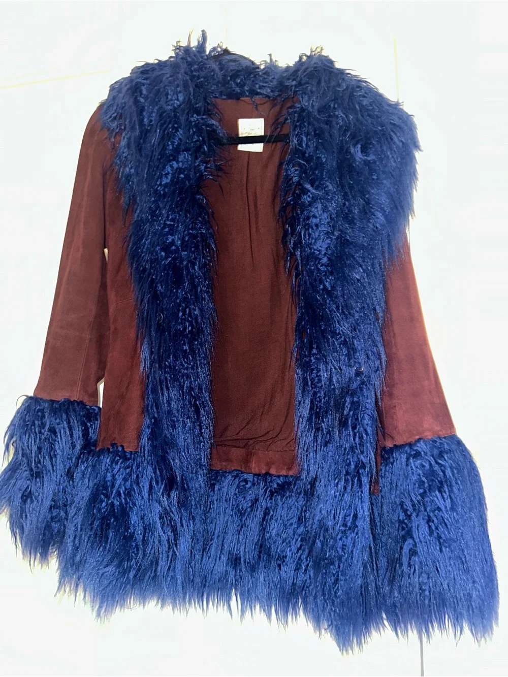 Free People Burgundy Jacket with Navy fur trim